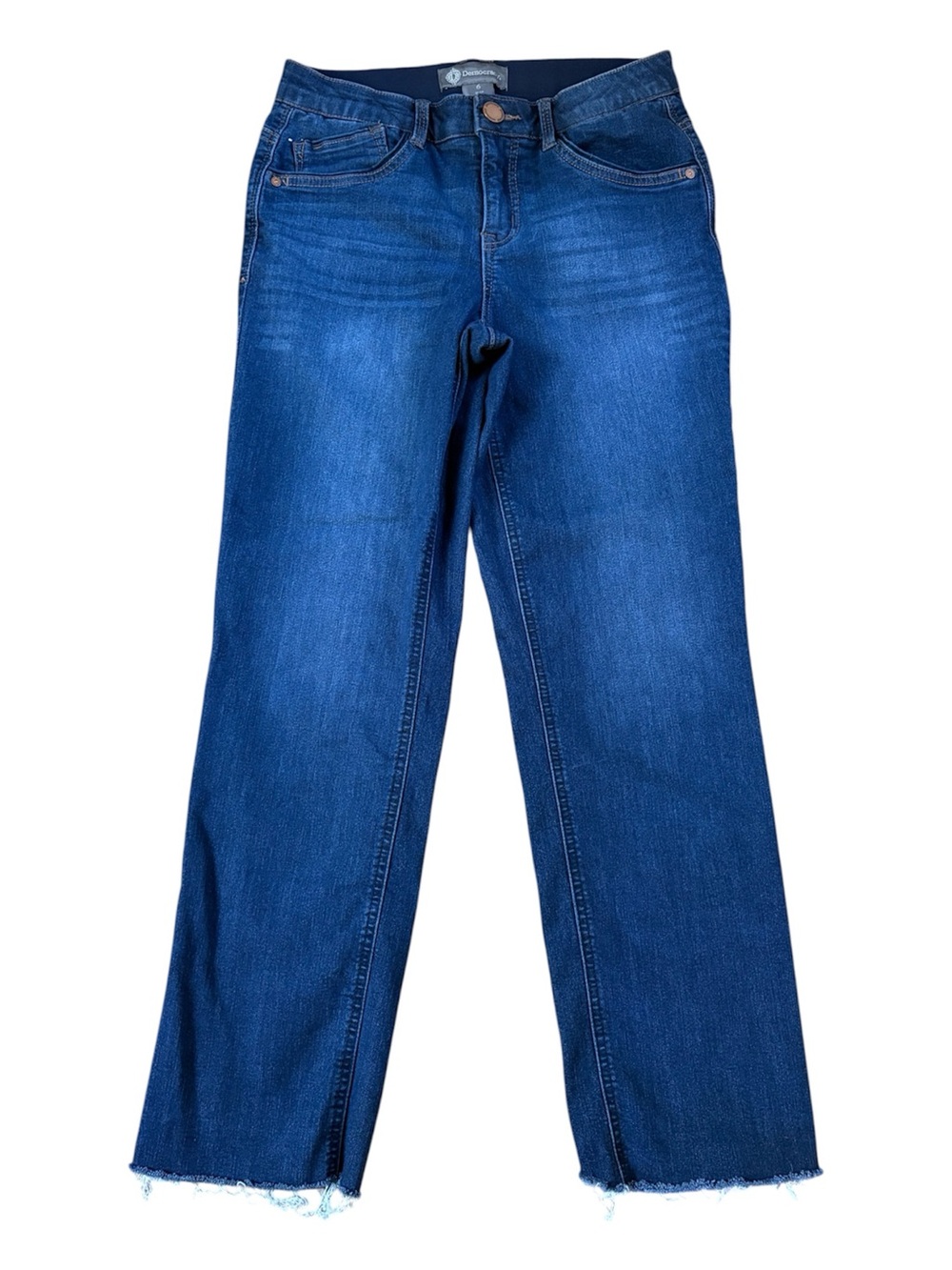 Democracy “Ab” technology Indigo Straight Leg Fringe Ankle Jeans. Size 6